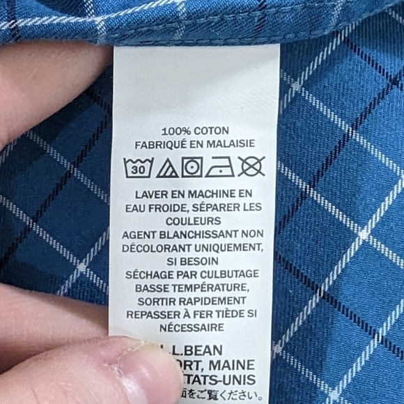L.L. Bean Dress Shirt Men's XL Extra Large Blue White Checkered Traditional Fit - Picture 6 of 7